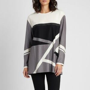 NORACORA Geometric Print Top, Women’s M, Gray Black White